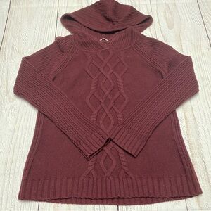 Athleta Maroon Merino Wool Cable Knit Hooded Sweater Medium